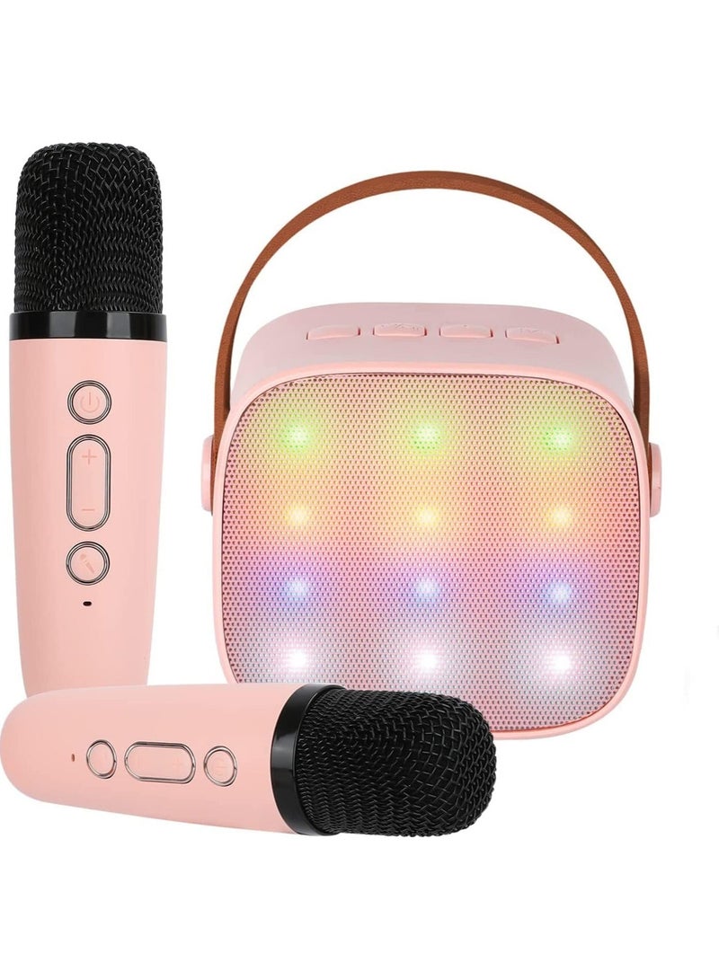 Mini Karaoke Machine for Kids, Portable Bluetooth Speaker with 2 Wireless Microphone for Adults with Led Lights, Karaoke Gifts for Girls and Boys Birthday Home Party(Pink) - Image 1